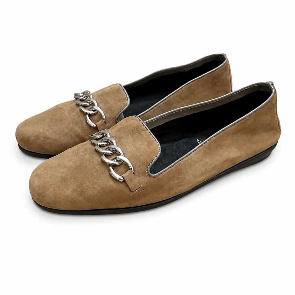 Aerosoles Kailee Suede Loafers Women's Size 10 Tan Beige Chain Link Flats